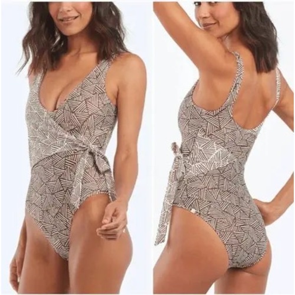 Summersalt The Perfect Wrap One Piece Women 6 Brown Geometric Recycled Swimsuit